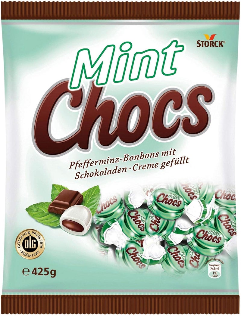 Storck Mint Chocs 425g - Peppermint Candies with Chocolate Cream Filling